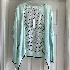 Elle Mint Green Open Front Cardigan with Black Trim